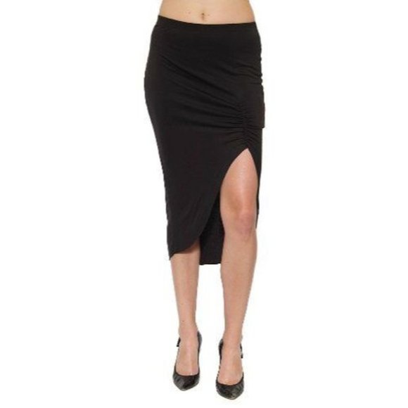 BELLA  LUXX Los Angeles NAVY BLUE Tissue JERSEY Cut Away SKIRT Asymmetric ( M ) - Picture 1 of 3